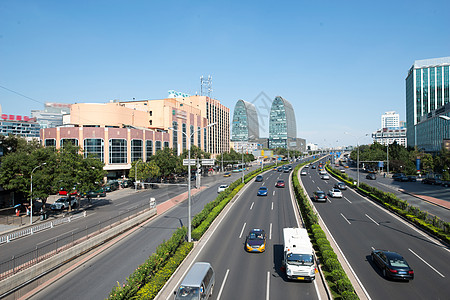 公路美景北京西直门建筑群和道路背景