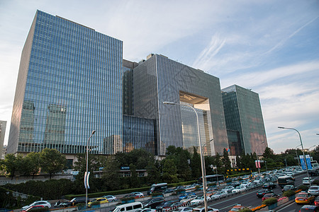 白昼水平构图公路北京市东直门建筑群图片
