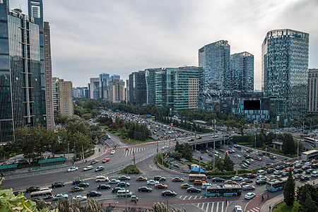 公路美景环岛城市生活通路北京市东直门建筑群背景