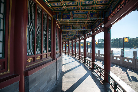 北京灵水村都市风景栏杆水北京北海公园背景