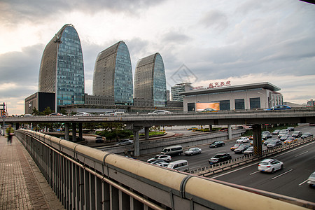 风景摄影建筑外部摄影公路北京西直门建筑群背景