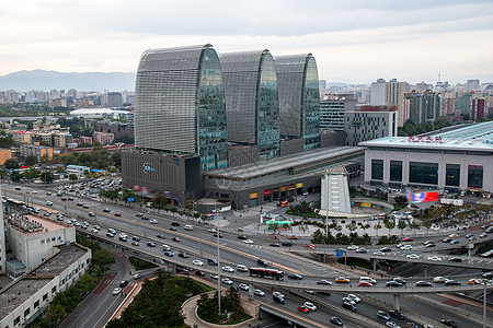 公路美景彩色图片高视角都市风光北京西直门立交桥背景