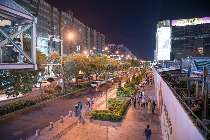 人造建筑楼群亚洲北京商业街夜景图片