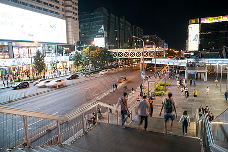 城市夜晚道路高层建筑夜景道路北京西单商业街背景