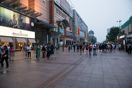 橱窗海报购物中心旅行旅游目的地北京王府井大街背景