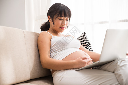 起居室期待保护孕妇使用电脑图片