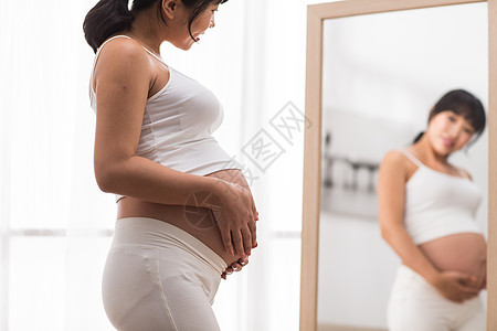 期待简单仅一个人孕妇照镜子图片