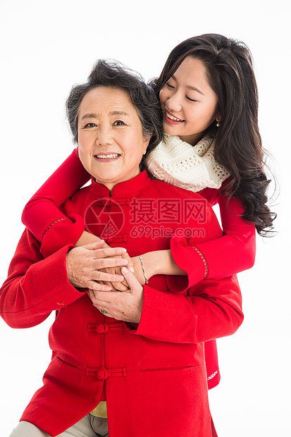 东亚团圆愉悦幸福母女庆祝新年图片