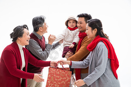 亚洲东方人女孩幸福家庭庆祝新年图片