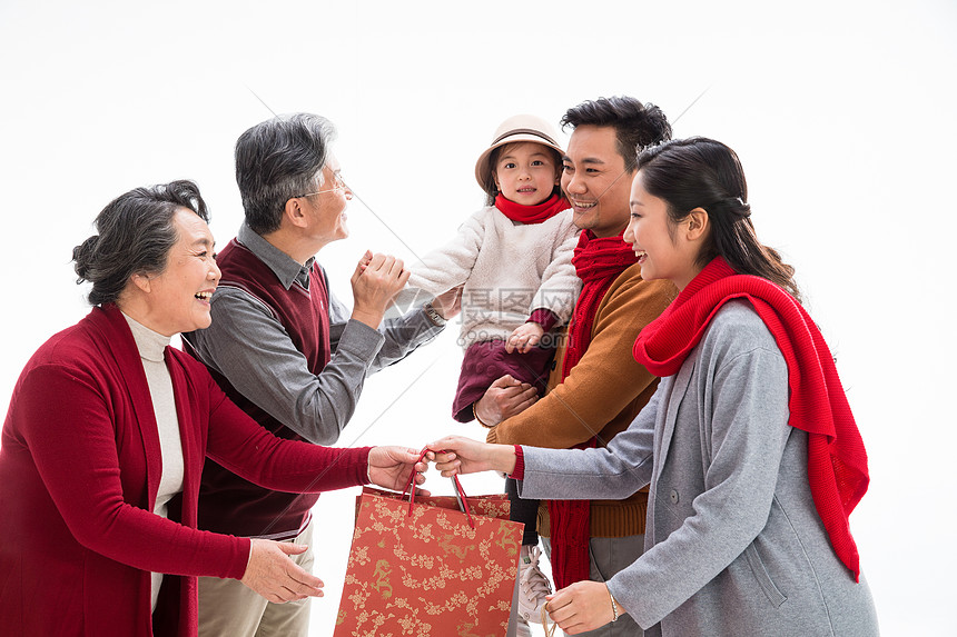 亚洲东方人女孩幸福家庭庆祝新年图片