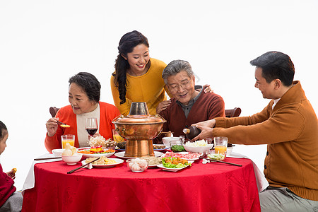 妈妈吃饭温馨大家庭祖父幸福家庭过年吃团圆饭背景