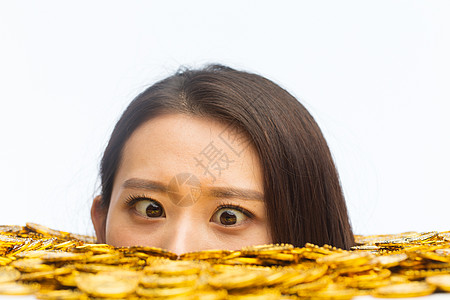 黄金仅一个人成功青年女人和金币高清图片