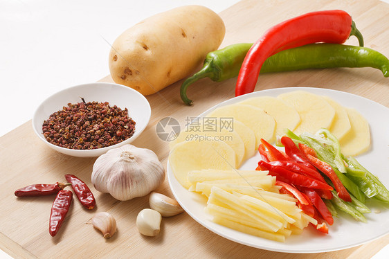 传统文化木质有机食品炒土豆丝的食材图片