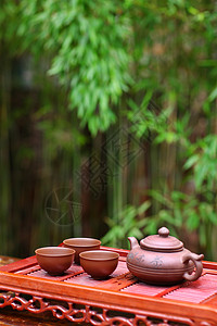 绿色食物紫砂壶元素健康生活方式茶具背景