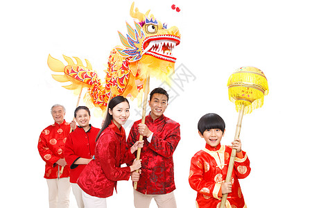 白昼愉悦传统文化快乐家庭过新年舞龙图片