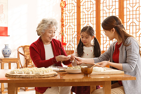 传统庆典东方人人幸福家庭过年包饺子高清图片