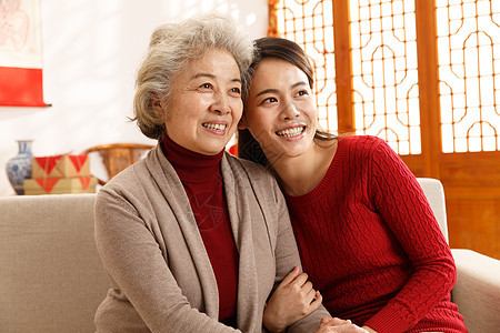 两个人水平构图健康的幸福快乐的母女图片