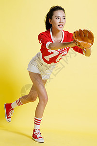 简单背景休闲东方人青年女人棒球运动图片