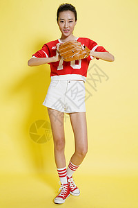 休闲美女色彩鲜艳青年女人棒球运动图片