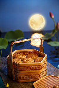 圆月餐饮池塘月饼图片