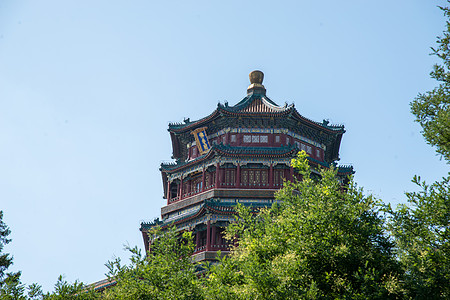 北京名胜亚洲天空亭台楼阁北京颐和园背景