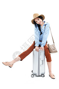 人行李箱放松青年女人旅行图片