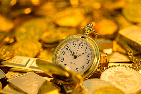 计时工具货币抽象怀表和金币图片