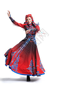 色彩鲜艳人装扮穿着蒙古族服饰的女人图片