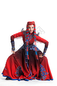 民族动态动作影棚拍摄穿着蒙古族服饰的女人图片