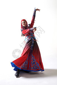 蒙古人传统服装动态动作穿着蒙古族服饰的女人图片