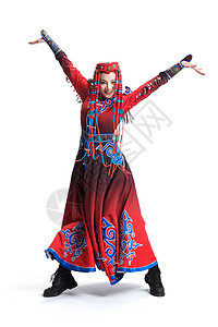 装扮舞蹈张开手臂穿着蒙古族服饰的女人图片