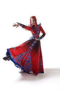 仅一个青年女人色彩鲜艳完美穿着蒙古族服饰的女人图片