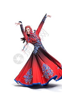 中华服饰注视镜头亚洲人穿着蒙古族服饰的女人背景