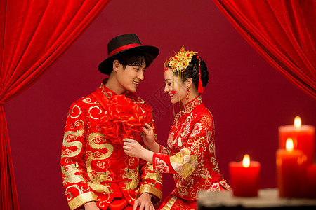 红色女性婚礼角色古典式红色中式古典婚礼背景