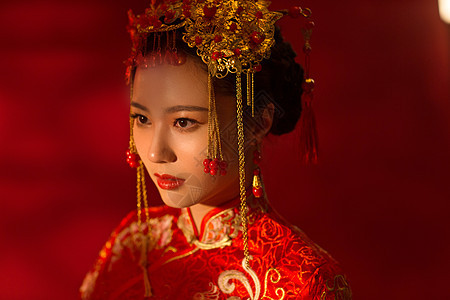 亚洲喜庆水平构图漂亮的古装新娘图片