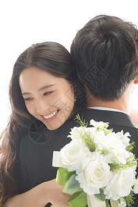 西式婚礼下浪漫的新郎和新娘高清图片