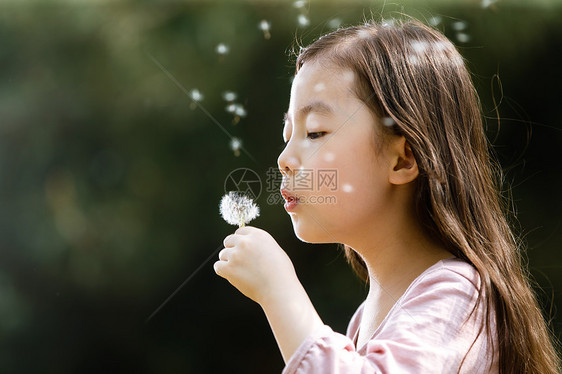 可爱的女孩吹蒲公英图片