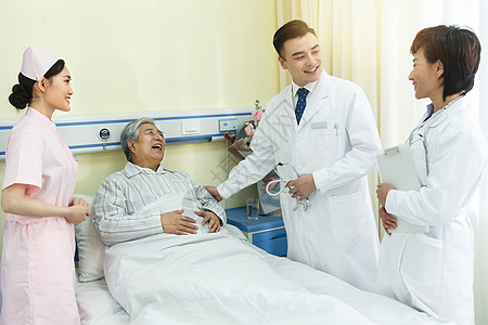 亚洲医院问候医务工作者和患者在病房里图片