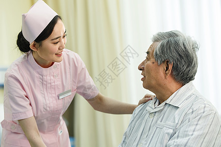 可靠卫生保健和医疗户内护士和患者在病房里背景图片