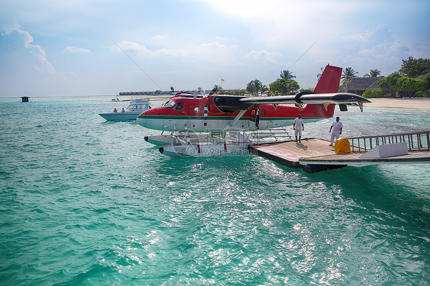 非都市风光水上飞机海洋马尔代夫海景图片