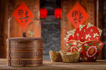 福字春节喜庆金元宝和红包图片