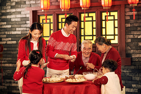中式灯笼25岁到29岁房屋窗户幸福家庭过年包饺子背景