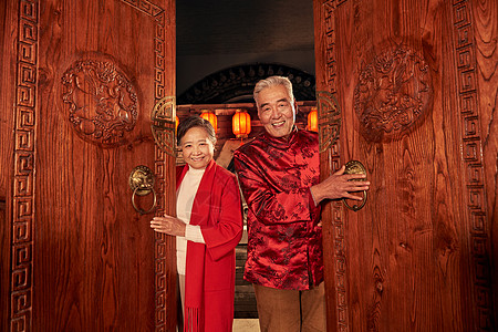 问候东方人节日老年夫妇过新年图片