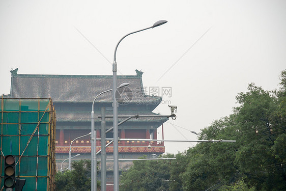 古老的地标建筑水平构图北京钟鼓楼图片