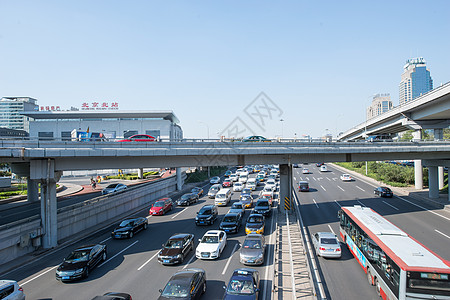 双层办公现代办公大楼道路北京西直门建筑群背景