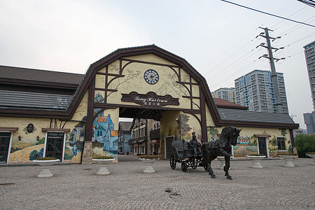 水平构图亚洲居住区北京通惠小镇酒吧街图片