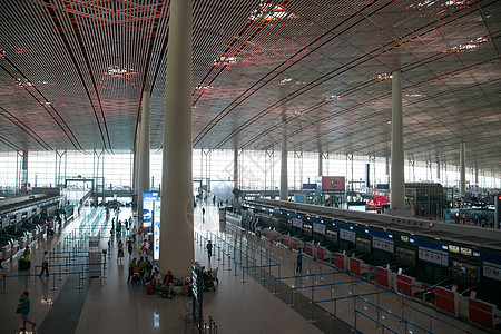 水平构图人造建筑游客北京首都机场图片