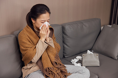 红外体温计居家女性生病感冒擦鼻涕背景