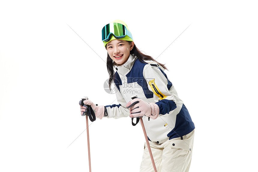 年轻女性滑雪动作图片