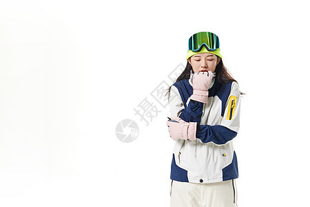 冬季穿滑雪服的美女寒冷表现图片